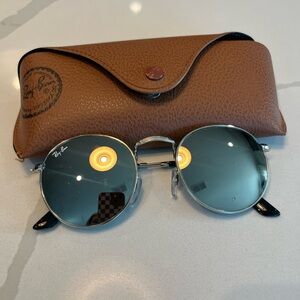Ray-Ban Silver Frame Sunglasses with Blue Lenses